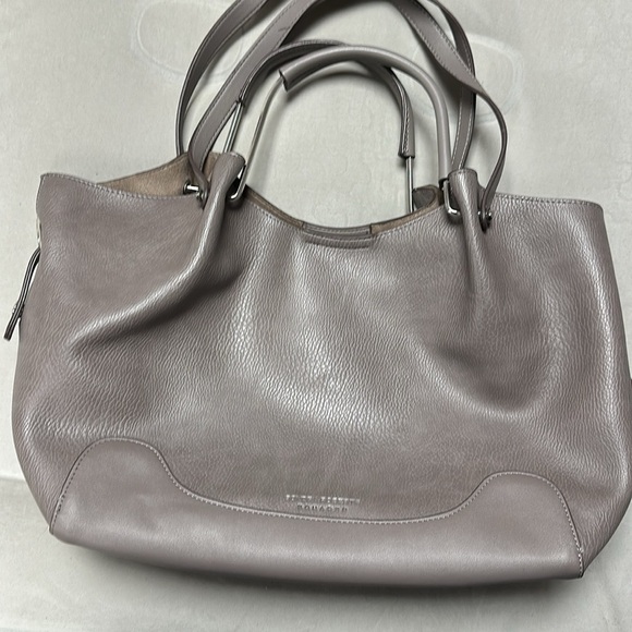 SONDRA ROBERTS Squared Gray Vegan Leather Double Handle Large Hobo Shoulder Bag - Picture 8 of 11